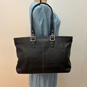 Vintage Y2K Coach Black Leather Hampton Shoulder Tote Bag #5246